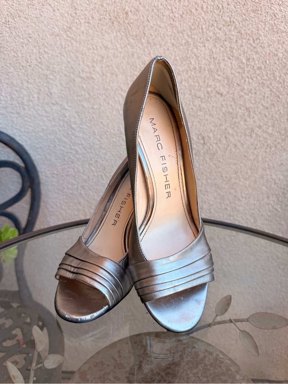 Marc Fisher Golden-Bronze Open-Toe Heels